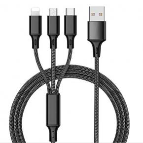 Nylon braided 3 in 1 usb cable micro usb 8pin type C fast charging