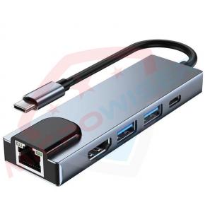 USB C to USB C Female+HDMI Female+2*USB 3.0 Female+RJ45 Female Adapter